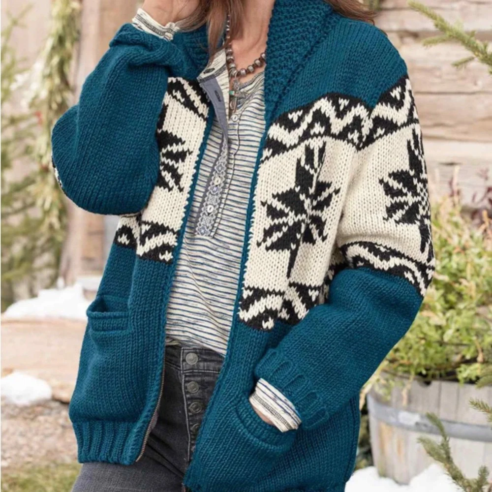 SUNDANCE Nordic wool zip up cardigan